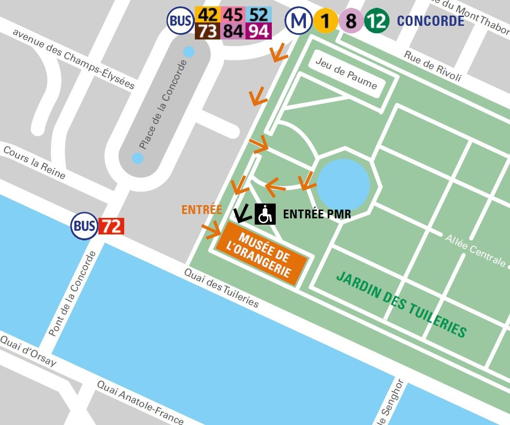 Mappa di accesso Museo de l'Orangerie di Parigi