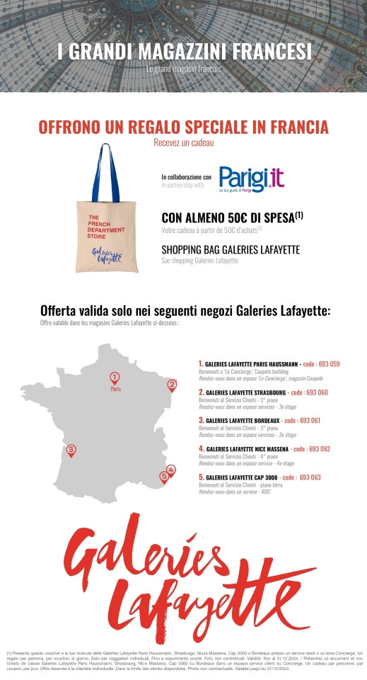 Voucher Parigi.it per regalo borsa Galeries Lafayette Haussmann