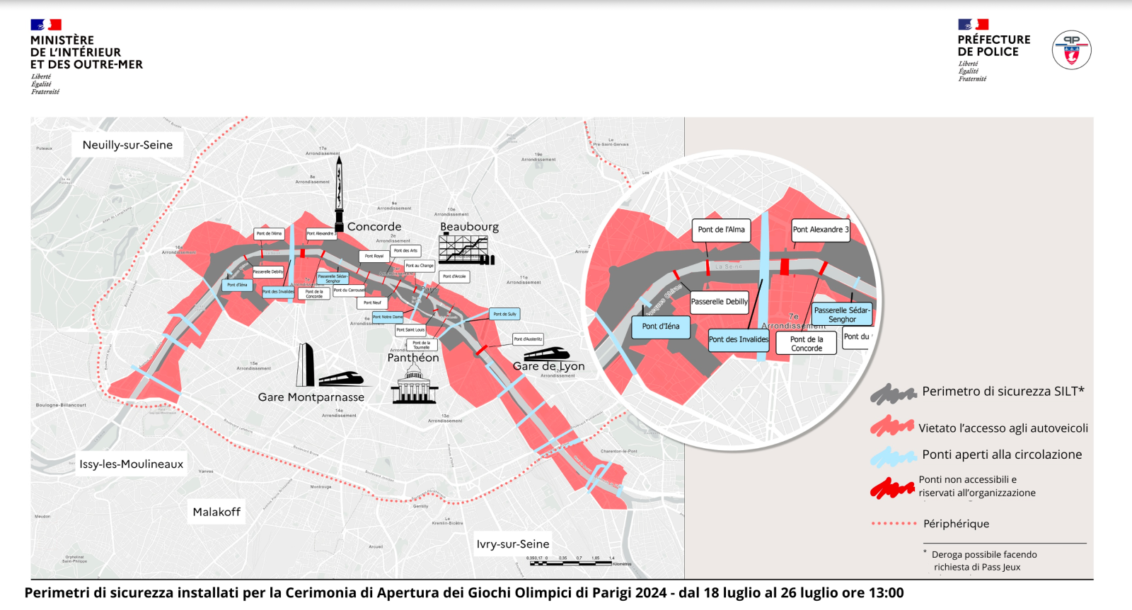 © Zone grigie e zone rosse - i 2 perimetri di sicurezza installati dal 18 al 26 luglio - clicca per visualizzare la mappa originale in lingua francese
