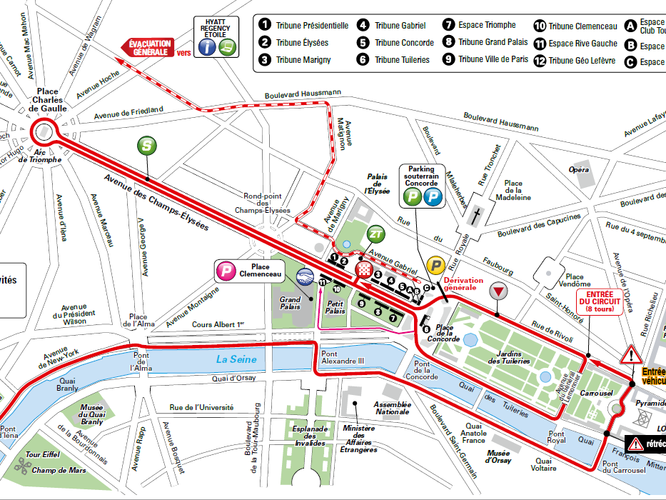 strade di Parigi interessate dalla finale del Tour de France - percorso corridori
